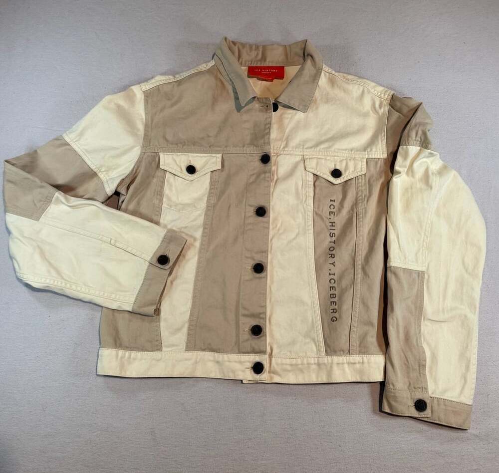 Ice History Iceberg Colorblock Denim Trucker Jacket Beige Made In Italy